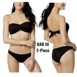 NWT Bar III Women's XS-2 Piece Black Bandeau Top Cheeky Hipster Bikini Bottom